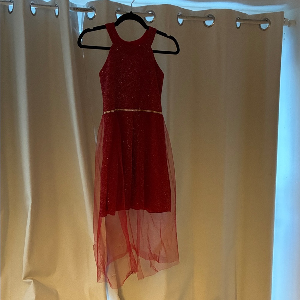 Girls' Sparkle Red High-Low Formal Dress